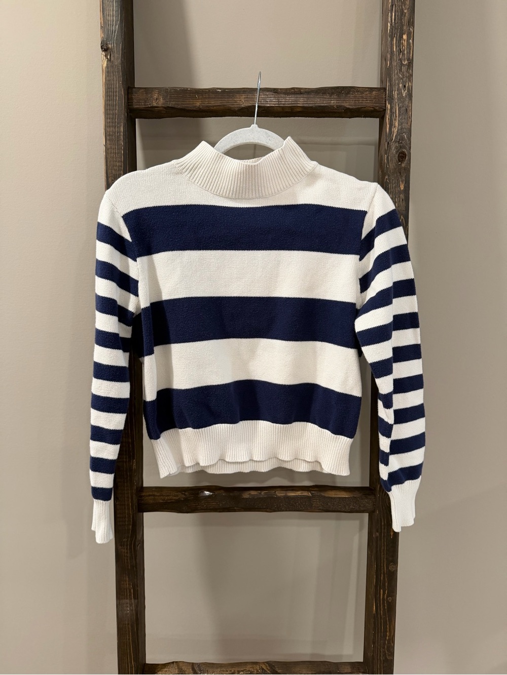 J Crew Navy & White Striped Mock Neck Nautical Sweater